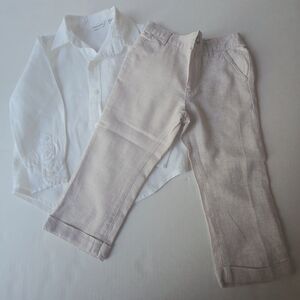 Janie & Jack Boy's White Shirt and Cream Pants Set